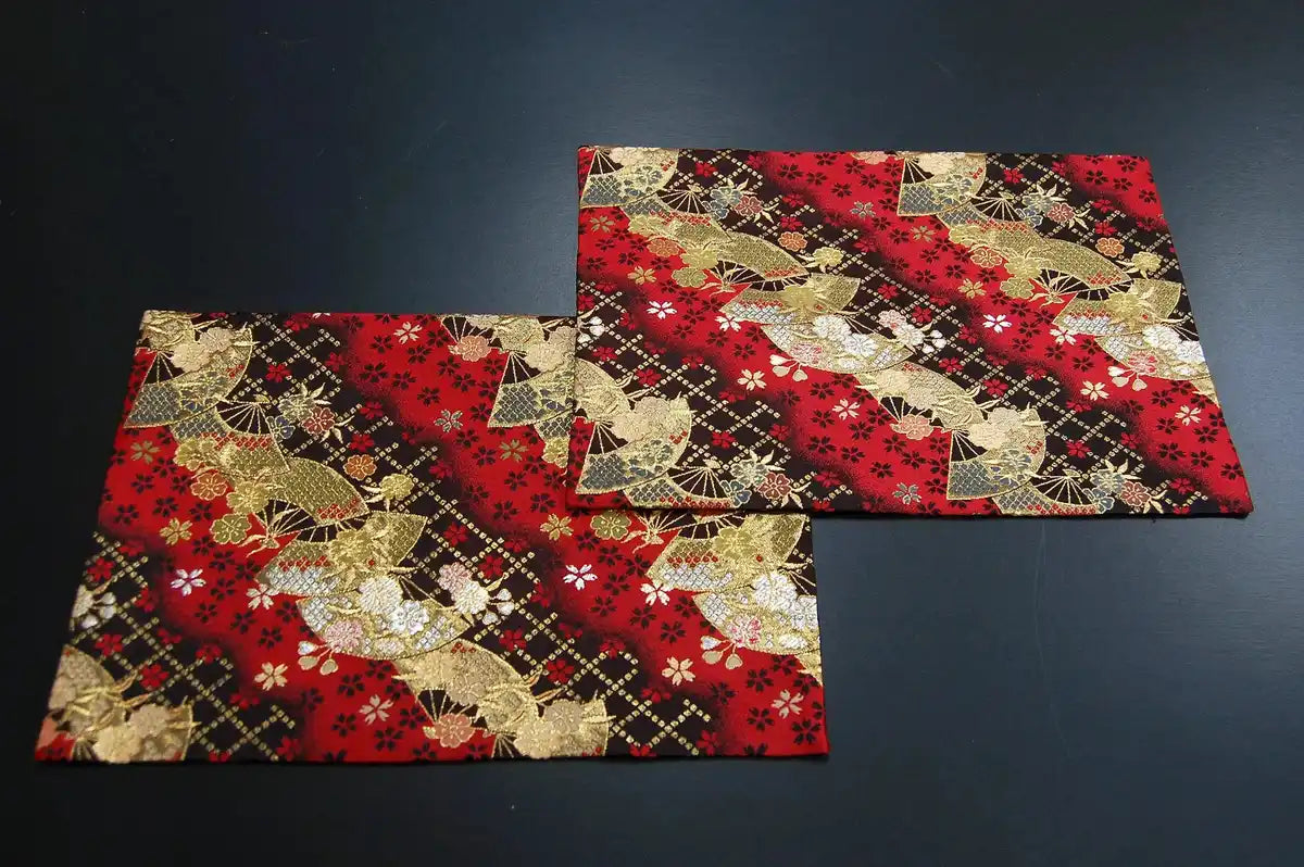 Shinsendo Japanese Kimono Obi-Style Tea Mat 2-Piece Set All-Over Fan Pattern Gift For Foreigners