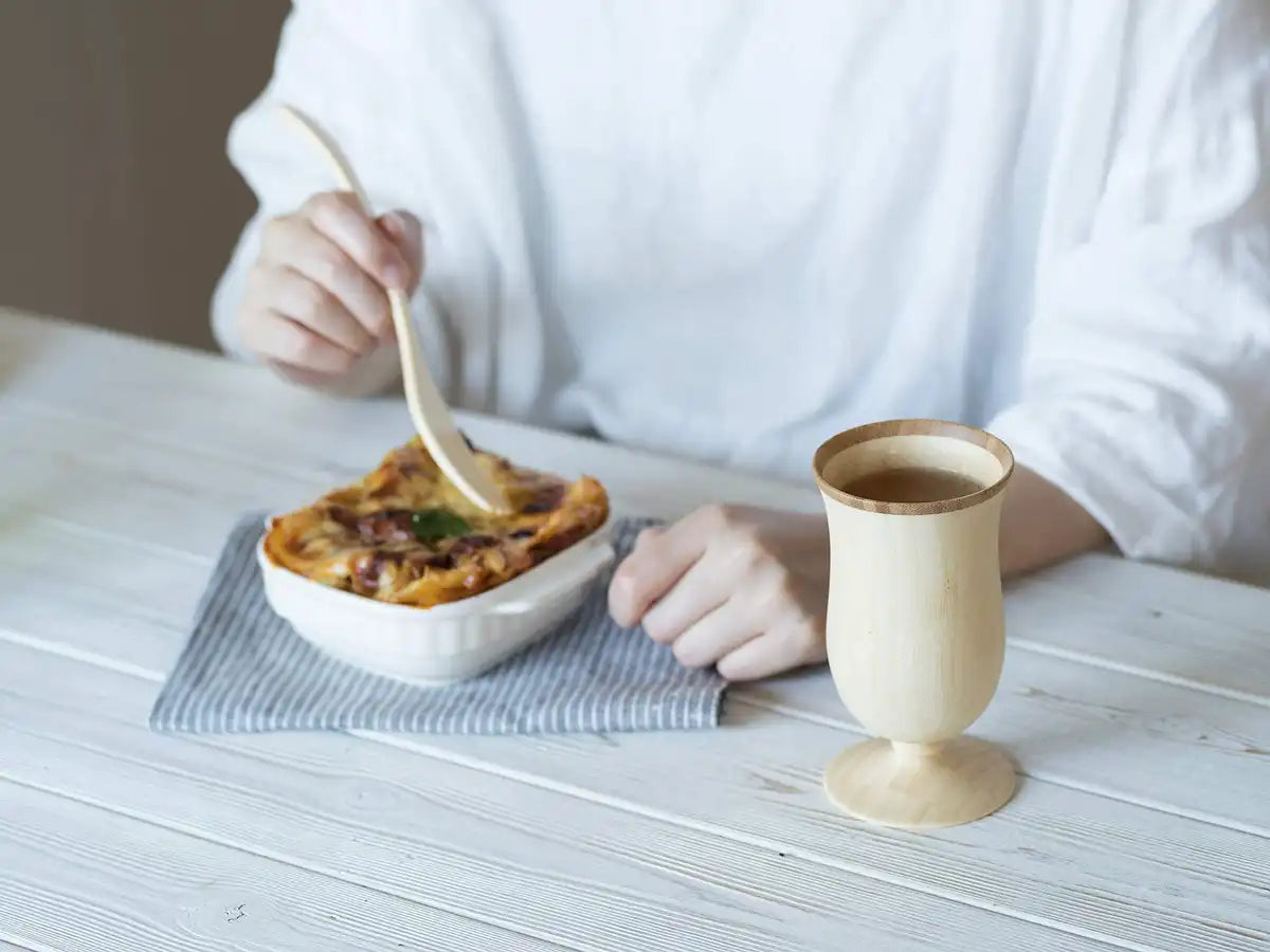 Riveret Japan Vessel Glass Campanula 250Ml Pair Set Bamboo Dishwasher Safe Rv-109Wb White/Brown