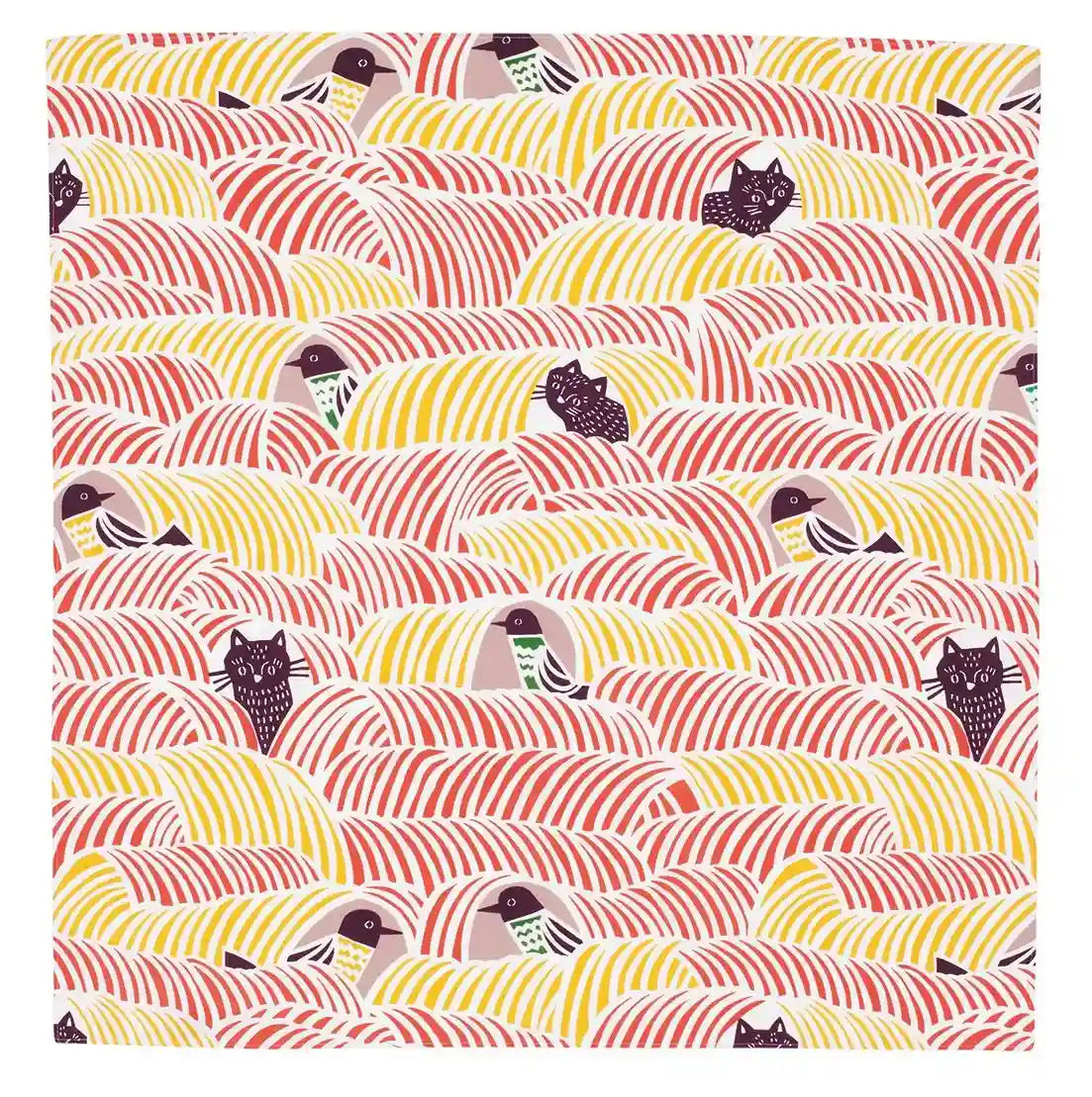 Musubi Furoshiki 70Cm Kata Kohare Cat & Bird Pink Made In Japan 21414-213