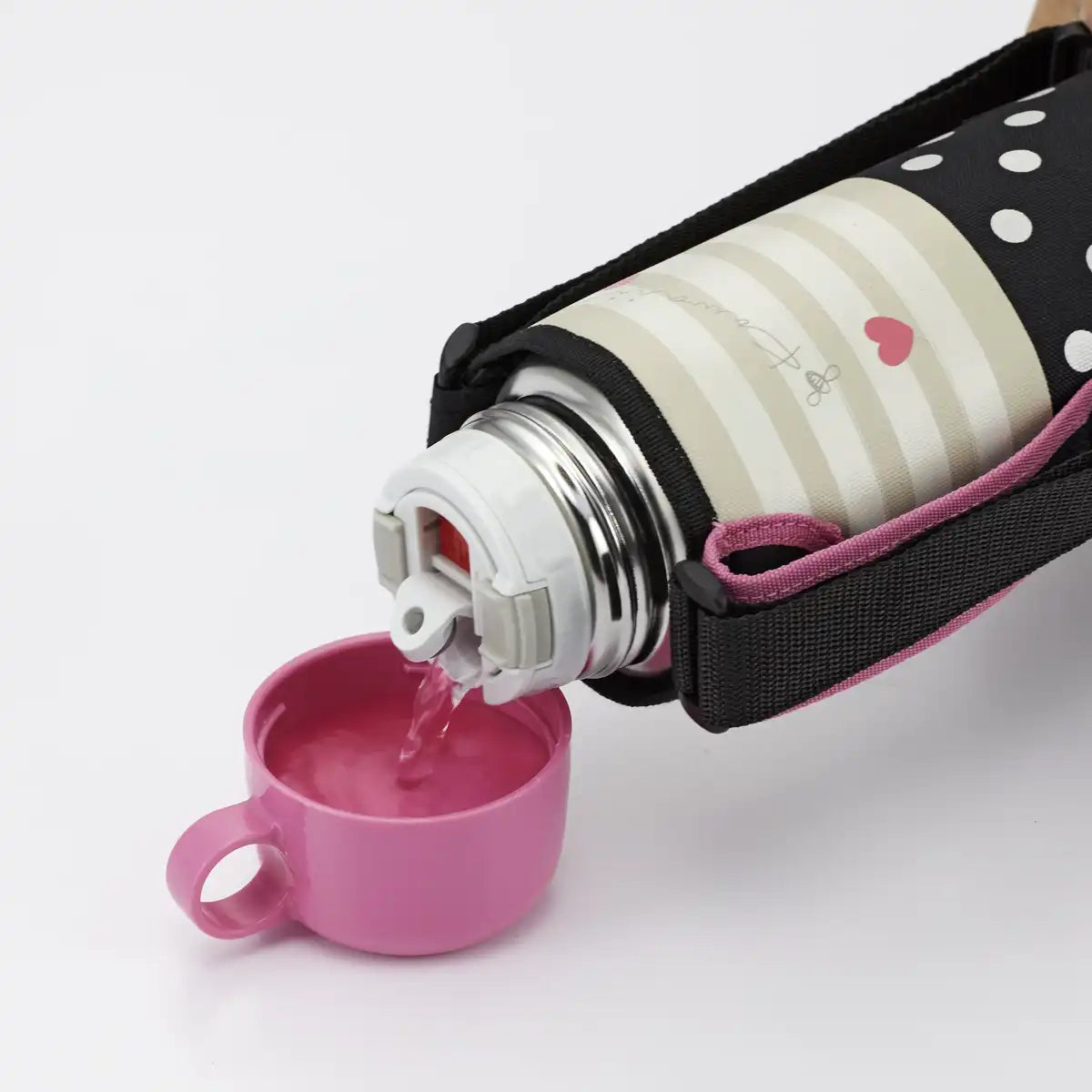 Tiger 800ml Stainless Steel Water Bottle with Cup and Pouch Sahara Pink Dot