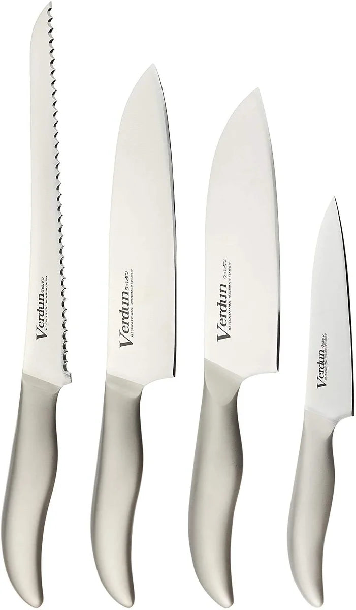 Shimomura Kougyou Made In Japan Knife Set Of 4 - Santoku 165Mm Gyuto 180Mm Petty 125Mm Bread Slicer 225Mm - Molybdenum Vanadium Steel Dishwasher Compatible Ovd-100 Niigata Tsubamesanjo