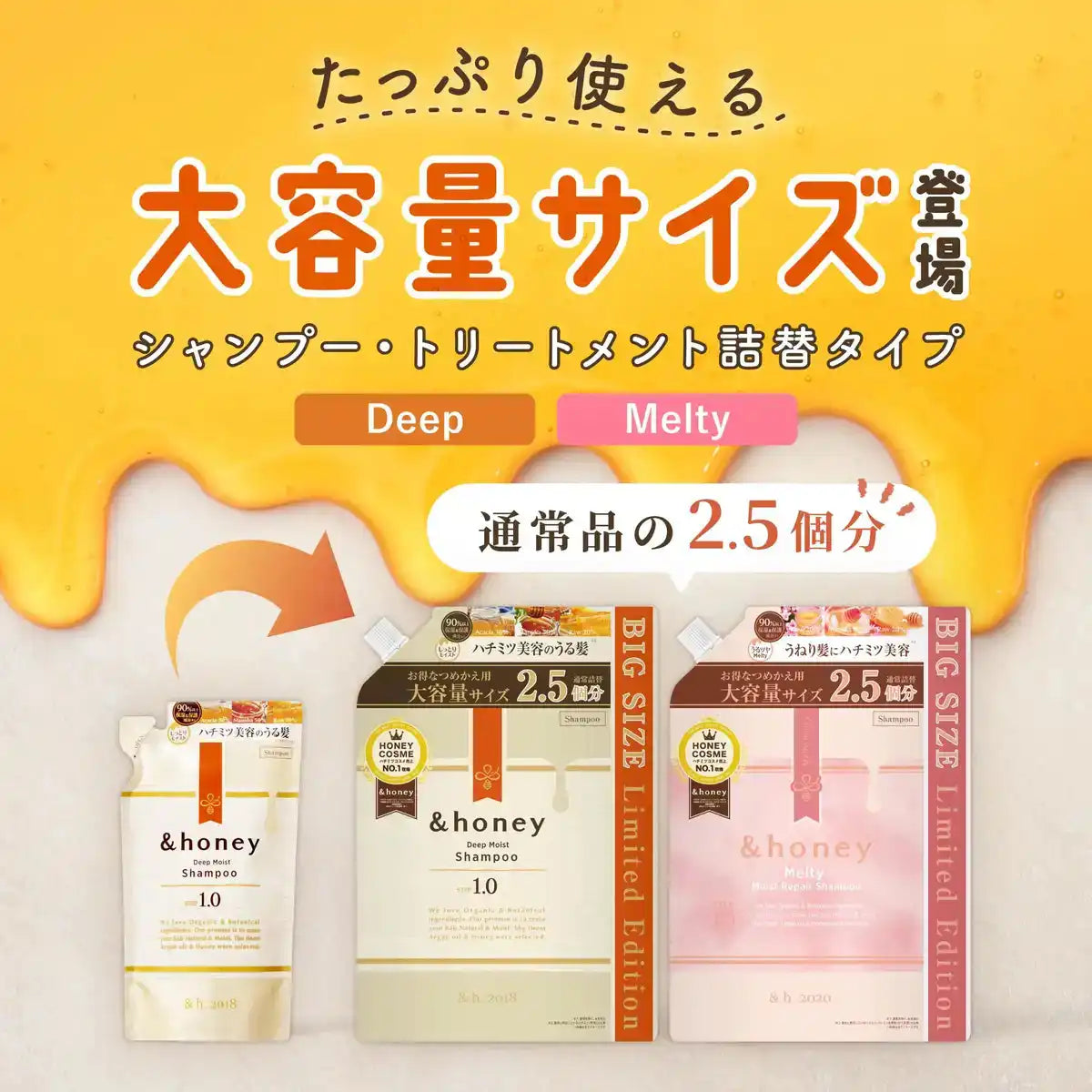 &honey Deep Moist Shampoo Refill 875ml Limited Edition Large Quantity
