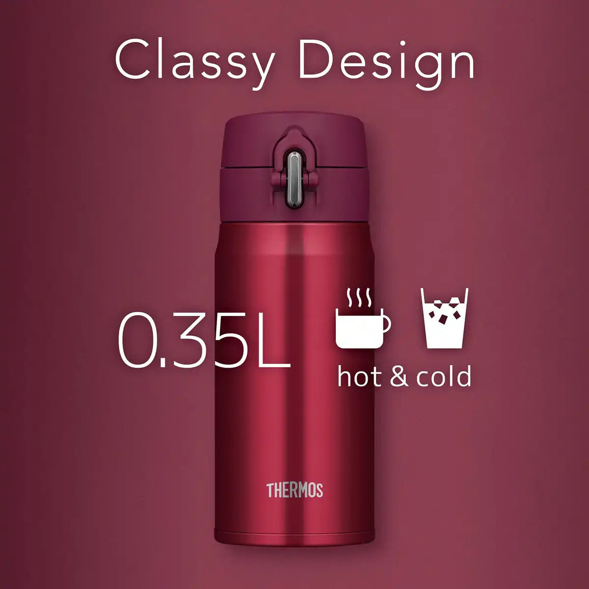 Thermos Brand 350ml Vacuum Insulated Wine Red Water Bottle