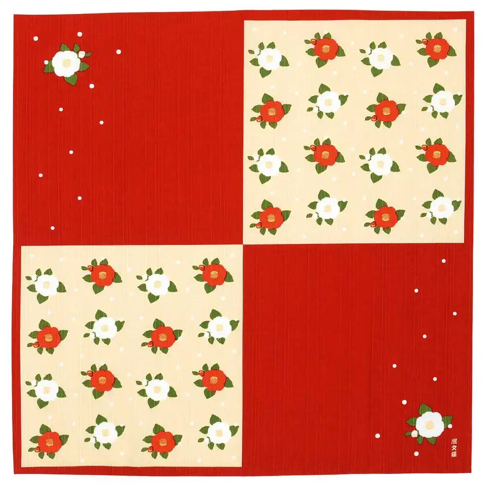 Hama Pattern Furoshiki 50Cm Japan - Camellia & Snowball Red