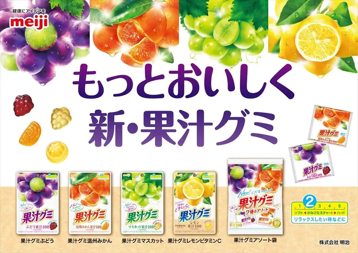 Meiji Grape Fruit Gummy Candies 54g Delicious Gummies
