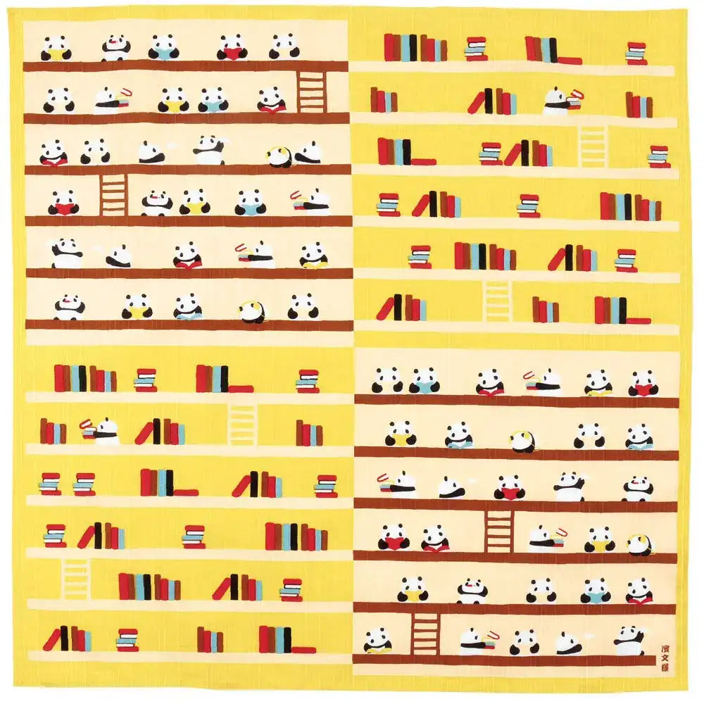 Hama Pattern Furoshiki 50Cm Panda Library Yellow - Japan
