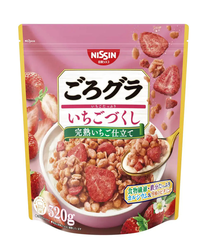 Nissin Foods Gorogura Strawberry Granola High Fiber Cereal 320G Breakfast