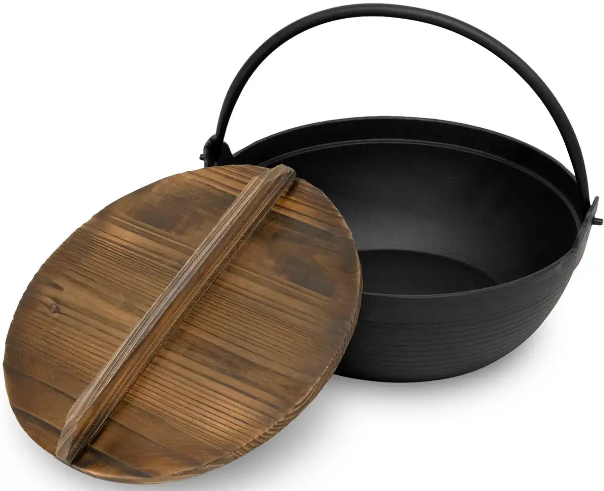 Ikenaga Iron Works Tekko Iron Pot 24Cm W/ Wooden Lid - Ih Compatible 2-3 People Japan Gourmet
