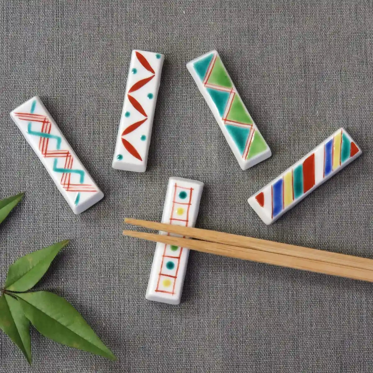 Wasa No Kura Kutani Ware Chopstick Rest Set Of 5 Komon Pottery Japanese Tableware Made In Japan