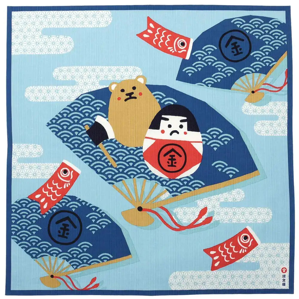 Hama Pattern Furoshiki 50Cm Kintaro Daruma Blue - Japanese Cloth