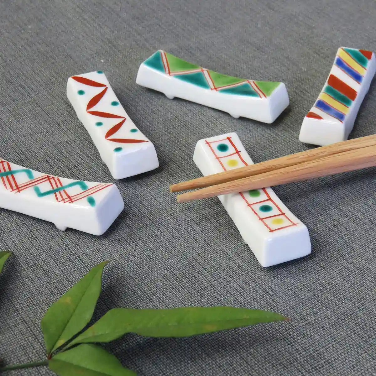 Wasa No Kura Kutani Ware Chopstick Rest Set Of 5 Komon Pottery Japanese Tableware Made In Japan