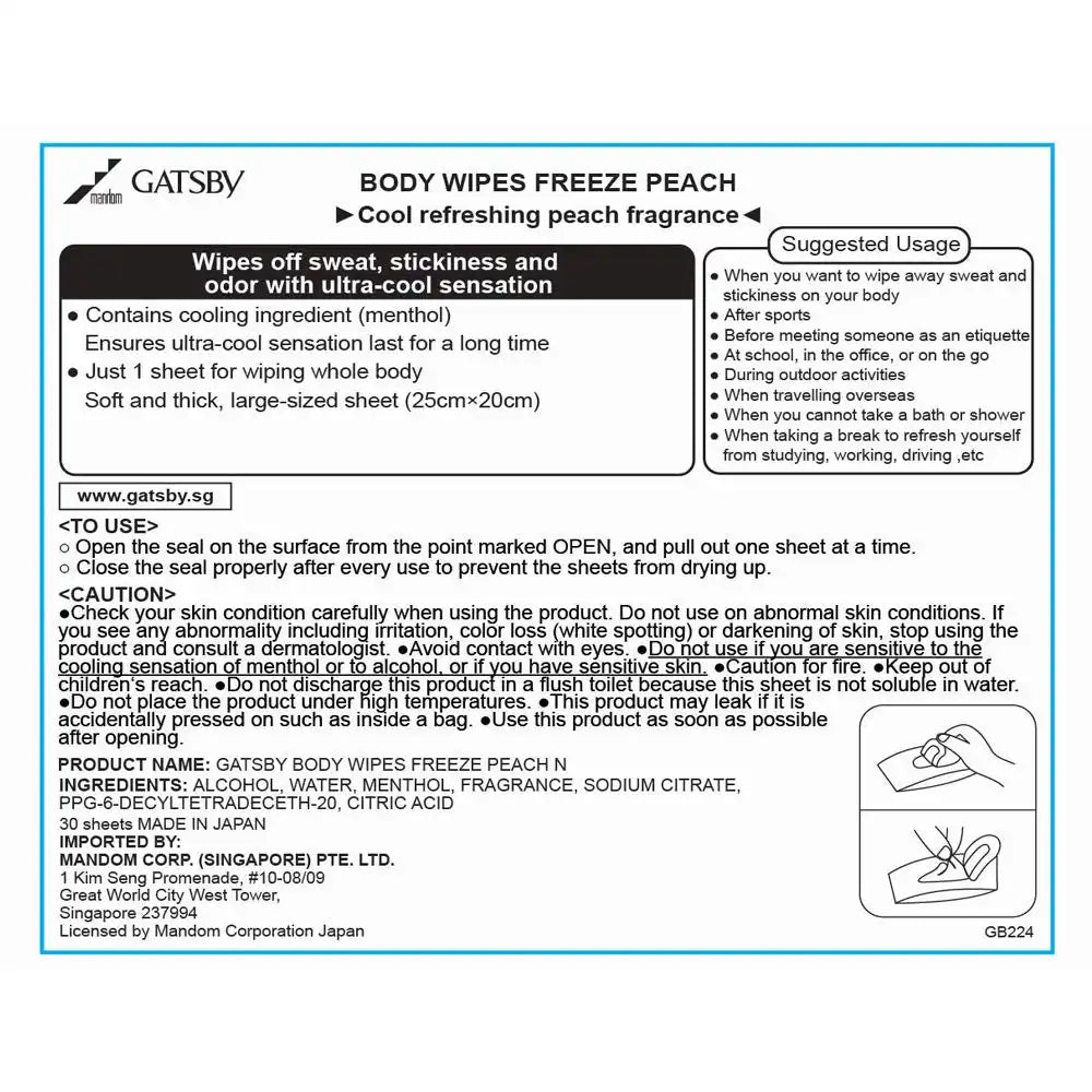 Gatsby Japan Body Paper Freeze Peach 30 Sheets