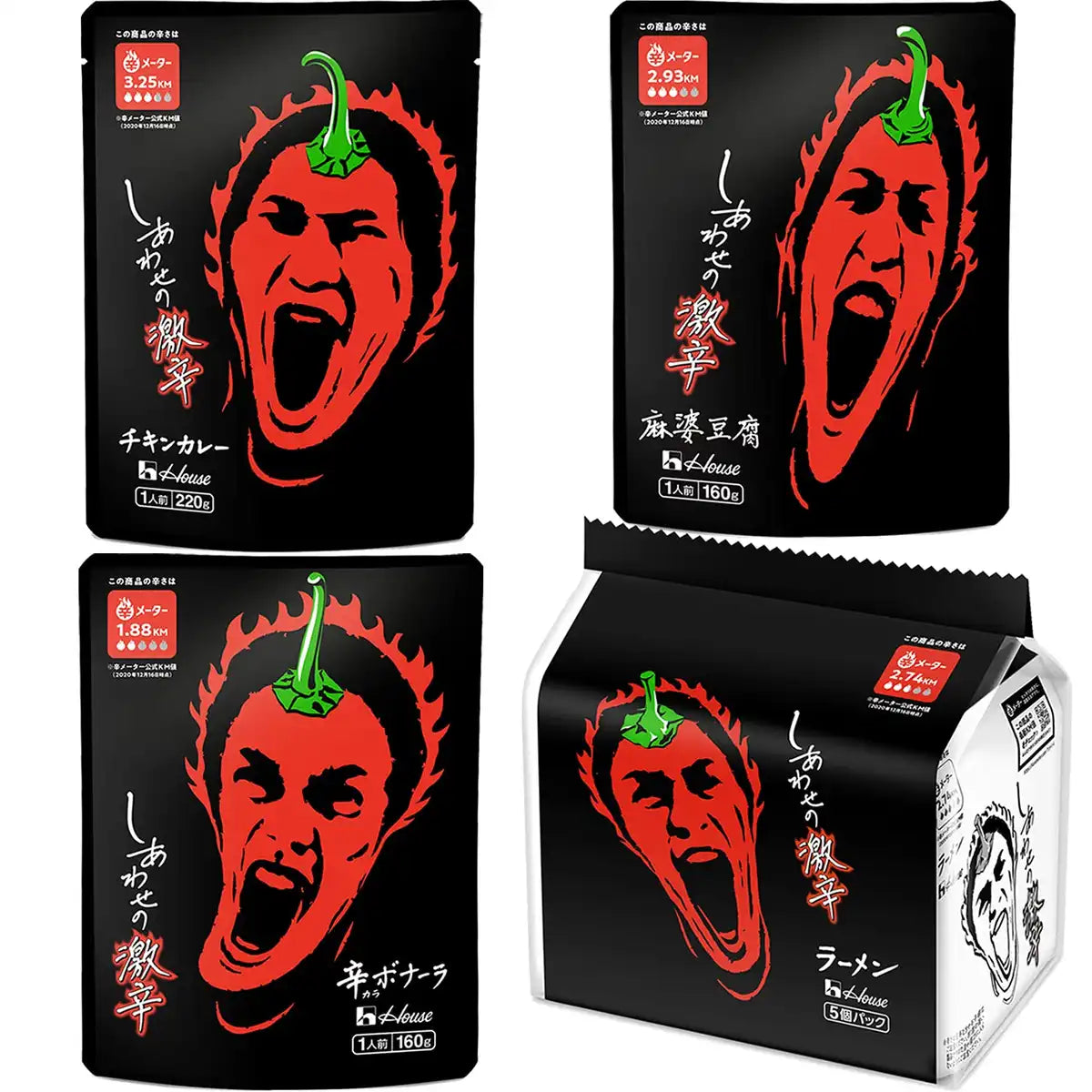 Happiness Spicy 4-Pack Ramen Chicken Curry Mapo Tofu Spicy Bonara - Japan - Buy As Set