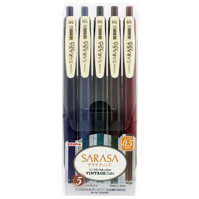 Zebra Sarasa Clip 0.5 Gel Ballpoint Pen Vintage 5 Colors Made In Japan Jj15-5C-Vi