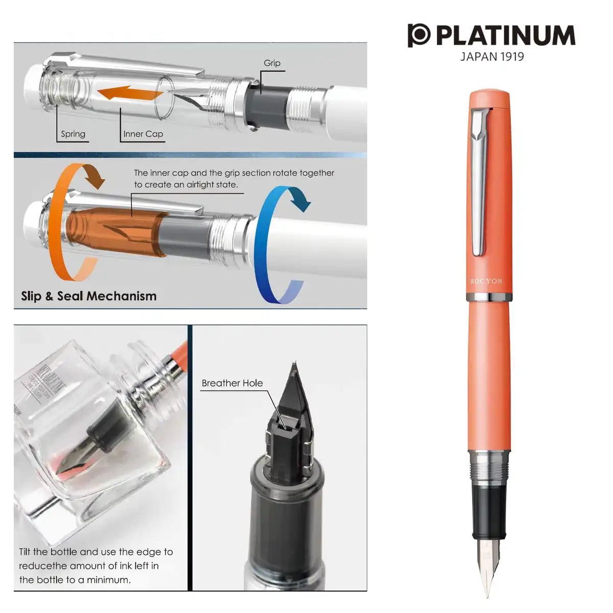 Platinum Procion #25 Fine Point Fountain Pen in Persimmon Orange