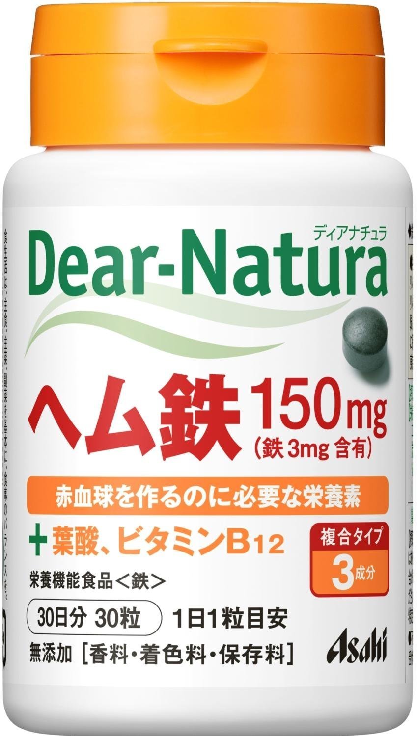 Dear Natura Heme Iron with 2 Support Vitamins 30 Tablets by Asahi Group Foods