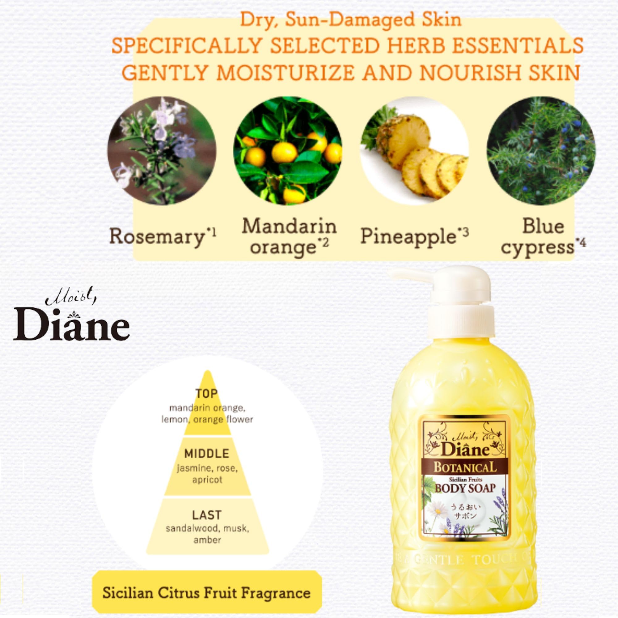 Diane Botanical Body Soap Sicilian Fruit Scent 500ml for Sensitive Skin Care