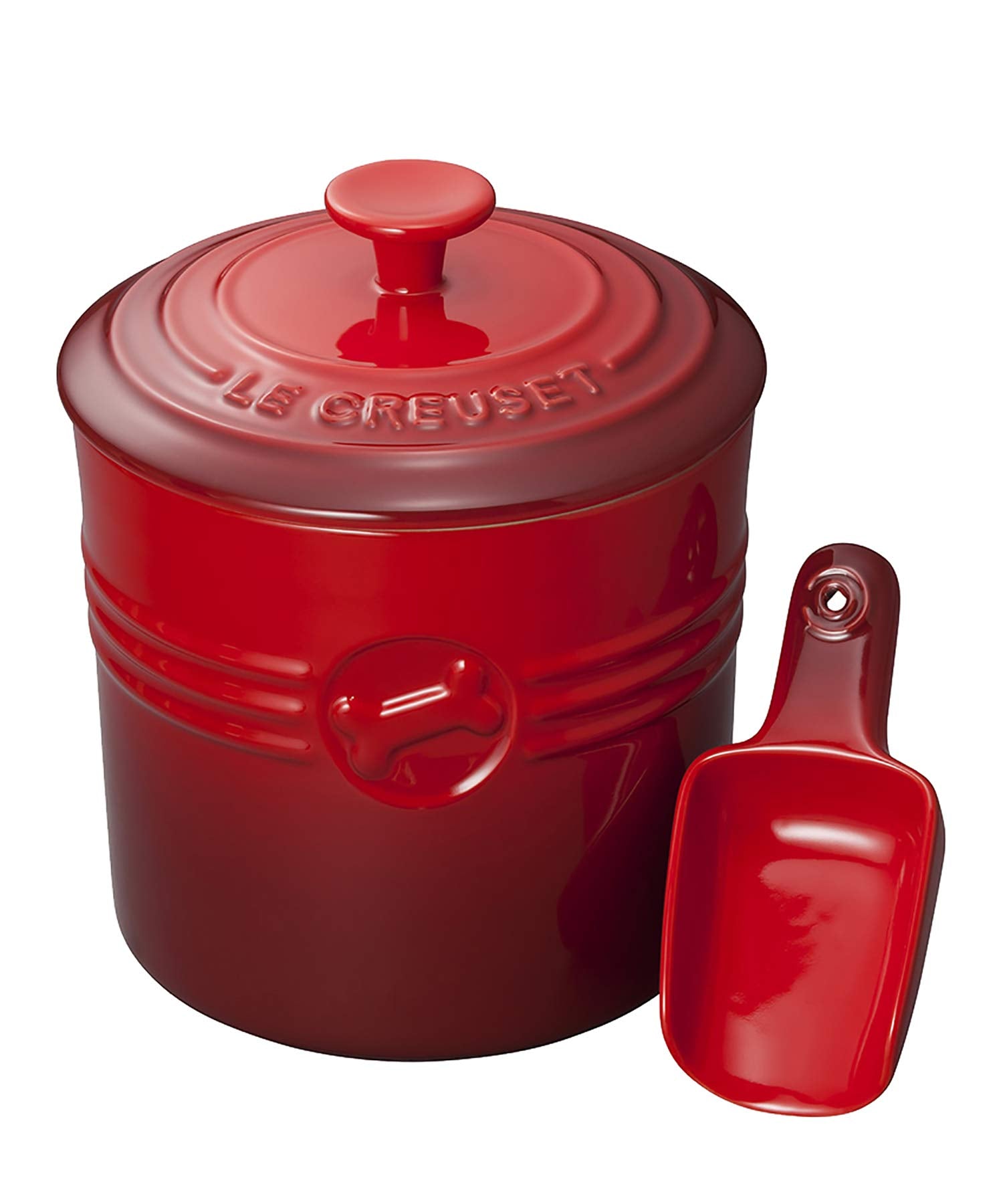 Le Creuset Cherry Red Pet Food Container with Scoop for Dogs and Cats