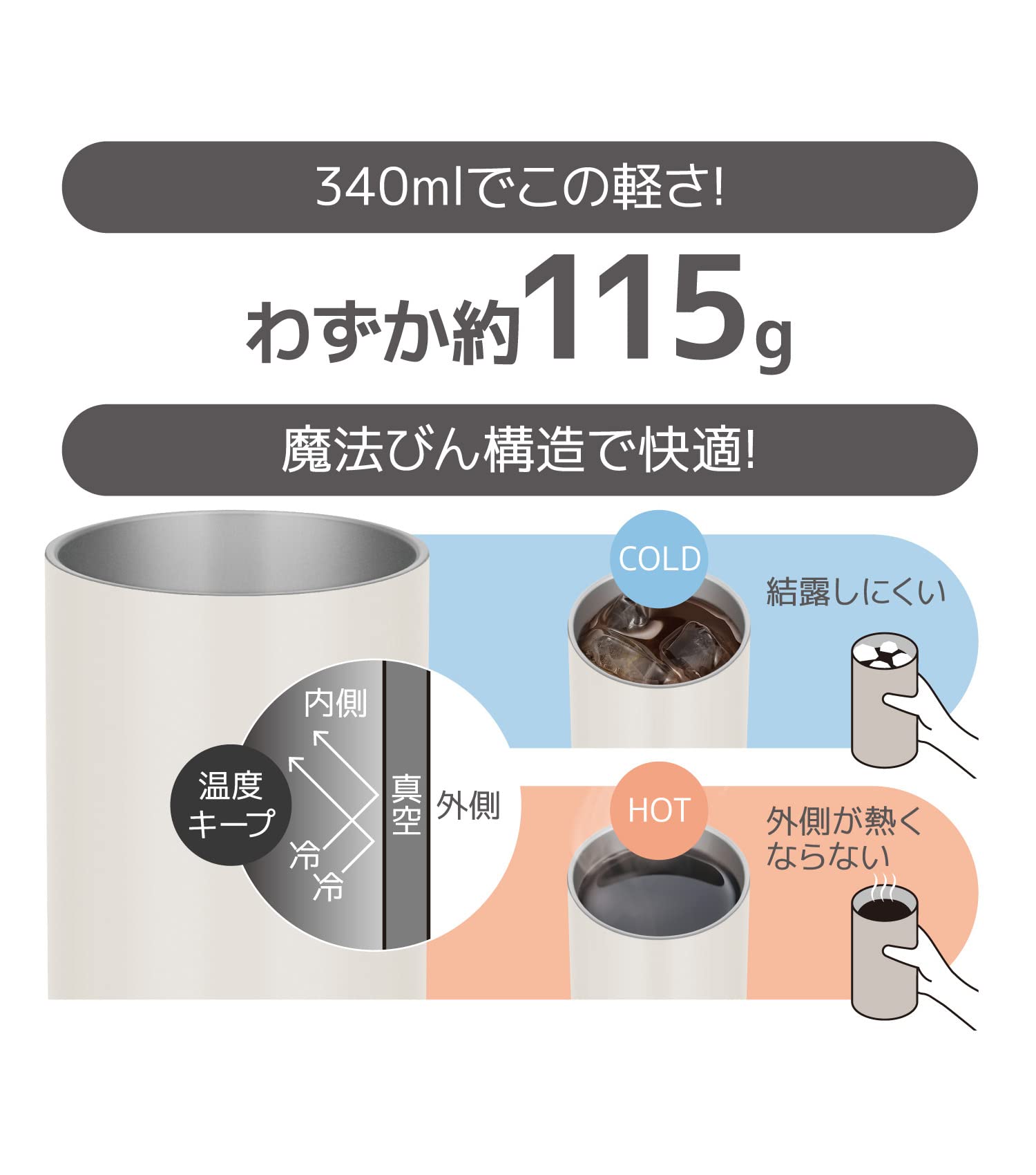 Thermos Lightweight 340ml Vacuum Insulated Tumbler Stone White Model JDW-340C-STW