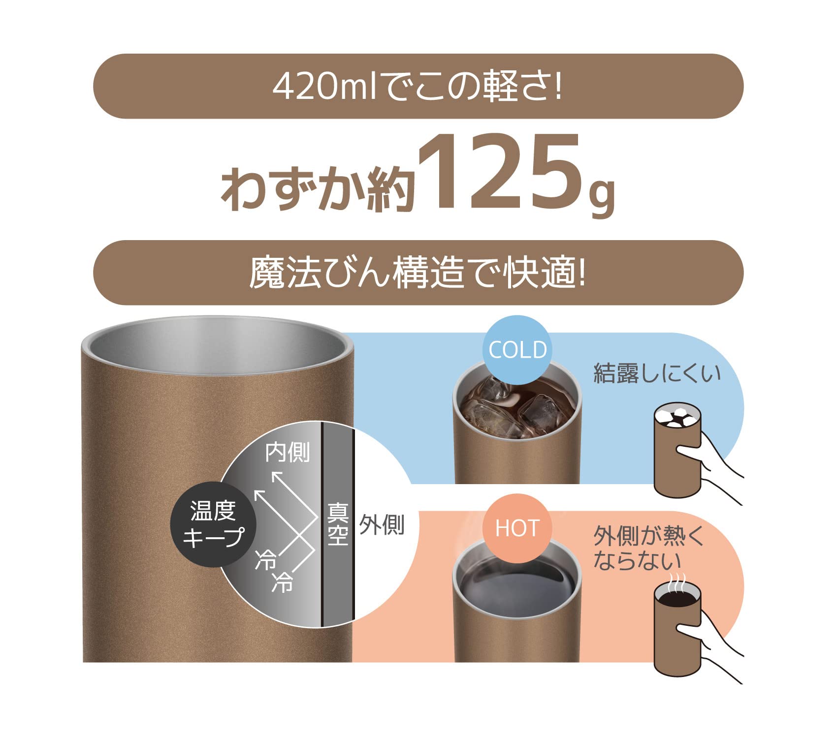 Thermos Lightweight Vacuum Insulated 420ml Tumbler in Brown Gold - JDW-420C Model