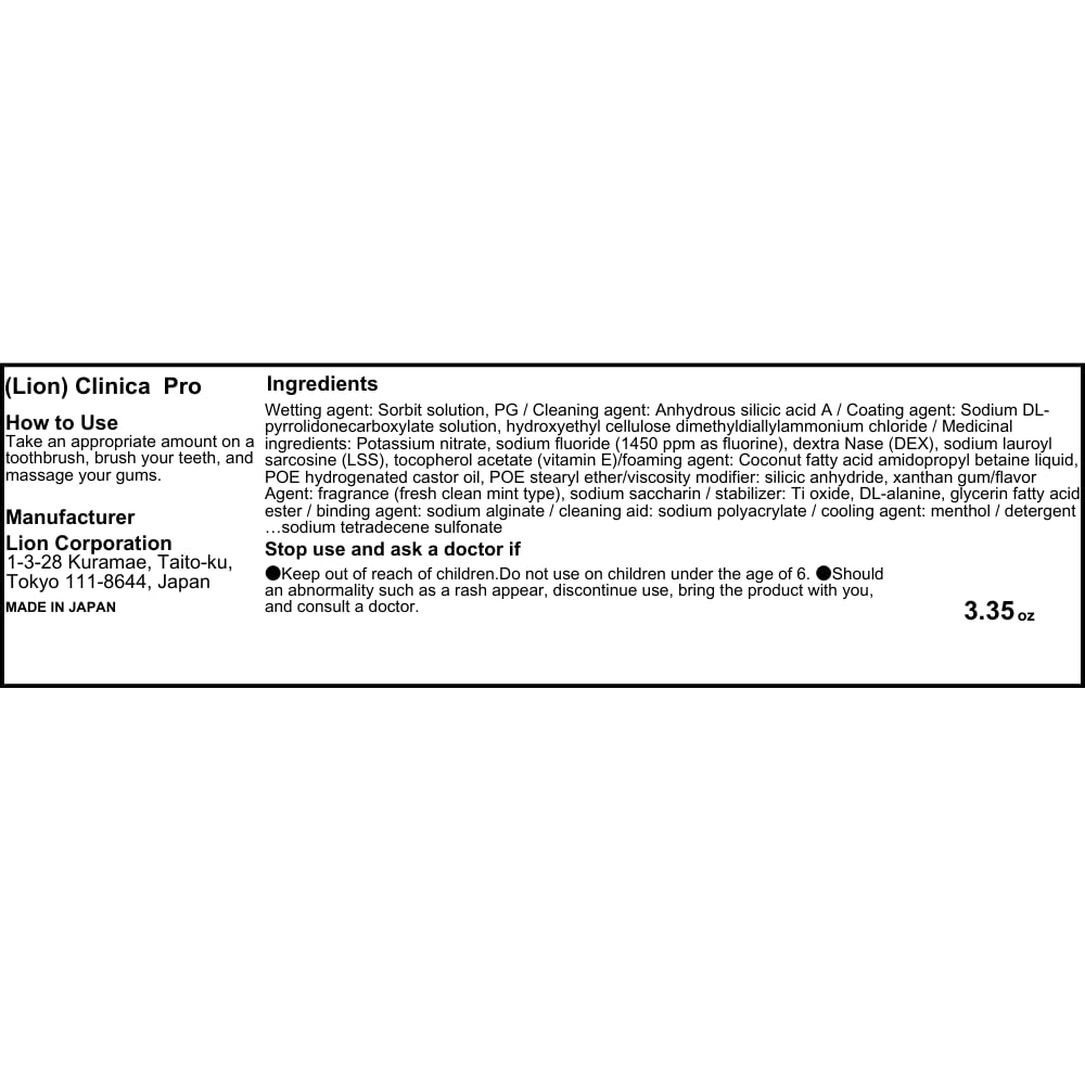 Lion Clinica Pro Fresh Clean Mint Toothpaste 95G