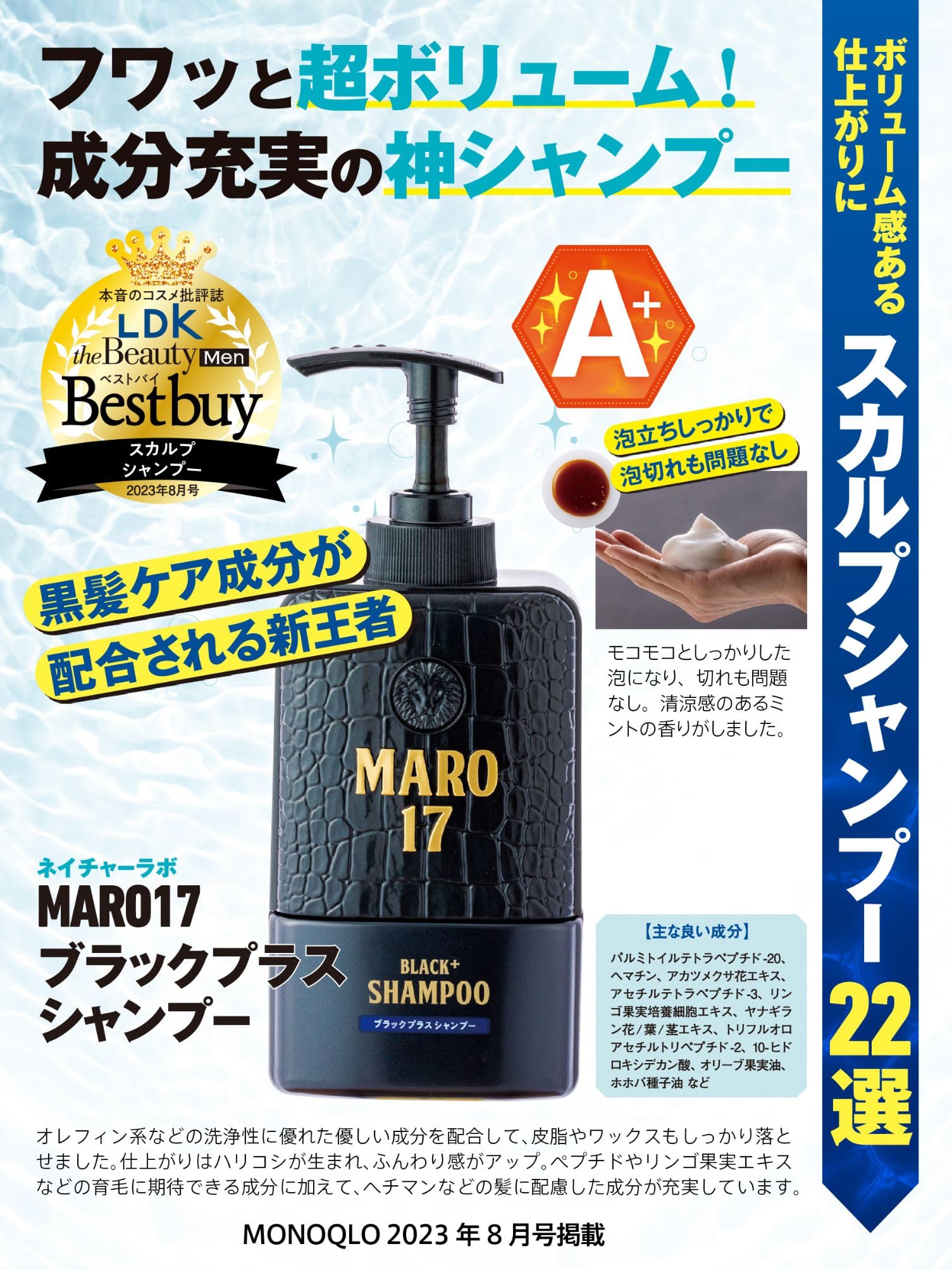 Maro17 Black Plus Shampoo for Men 350Ml - Gentle Mint Scent Scalp Care Volume Up