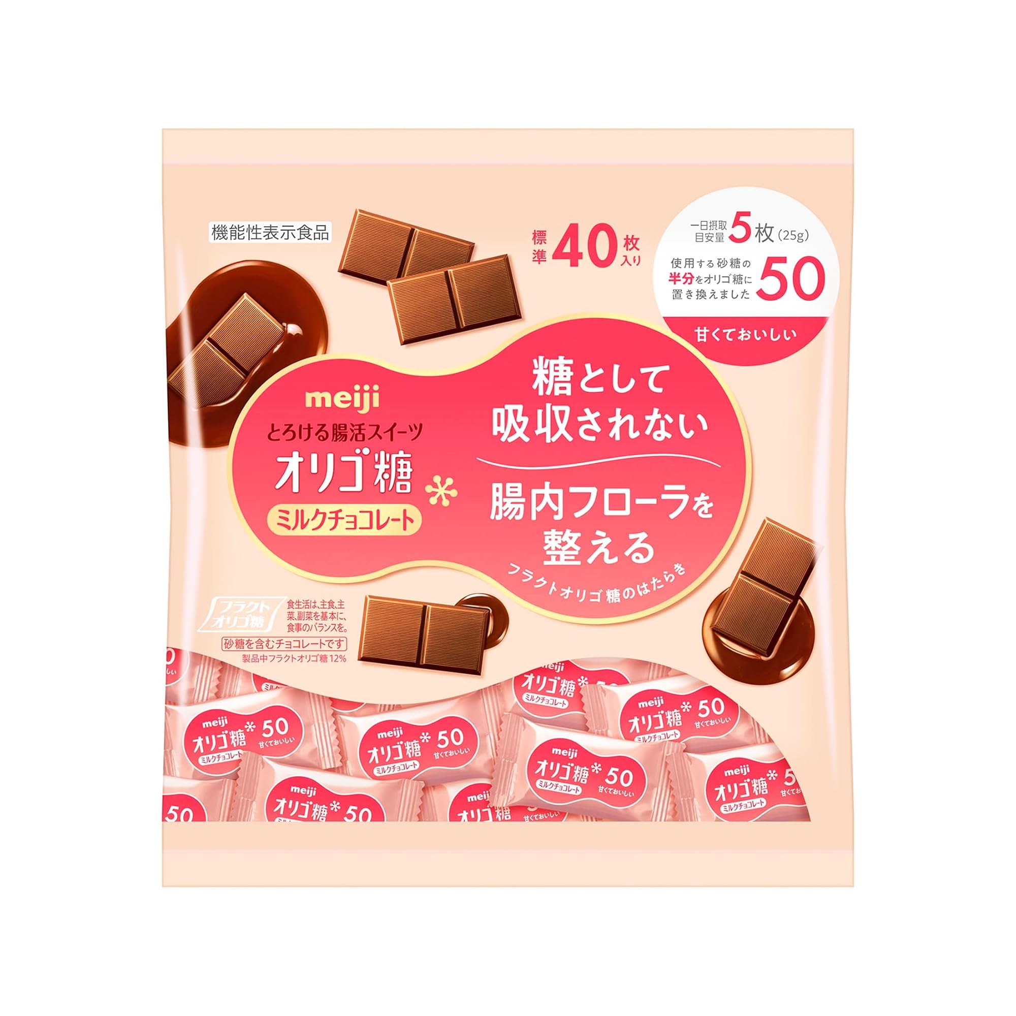 Meiji Oligosaccharide Milk Chocolate 200G - 50 Large Bags