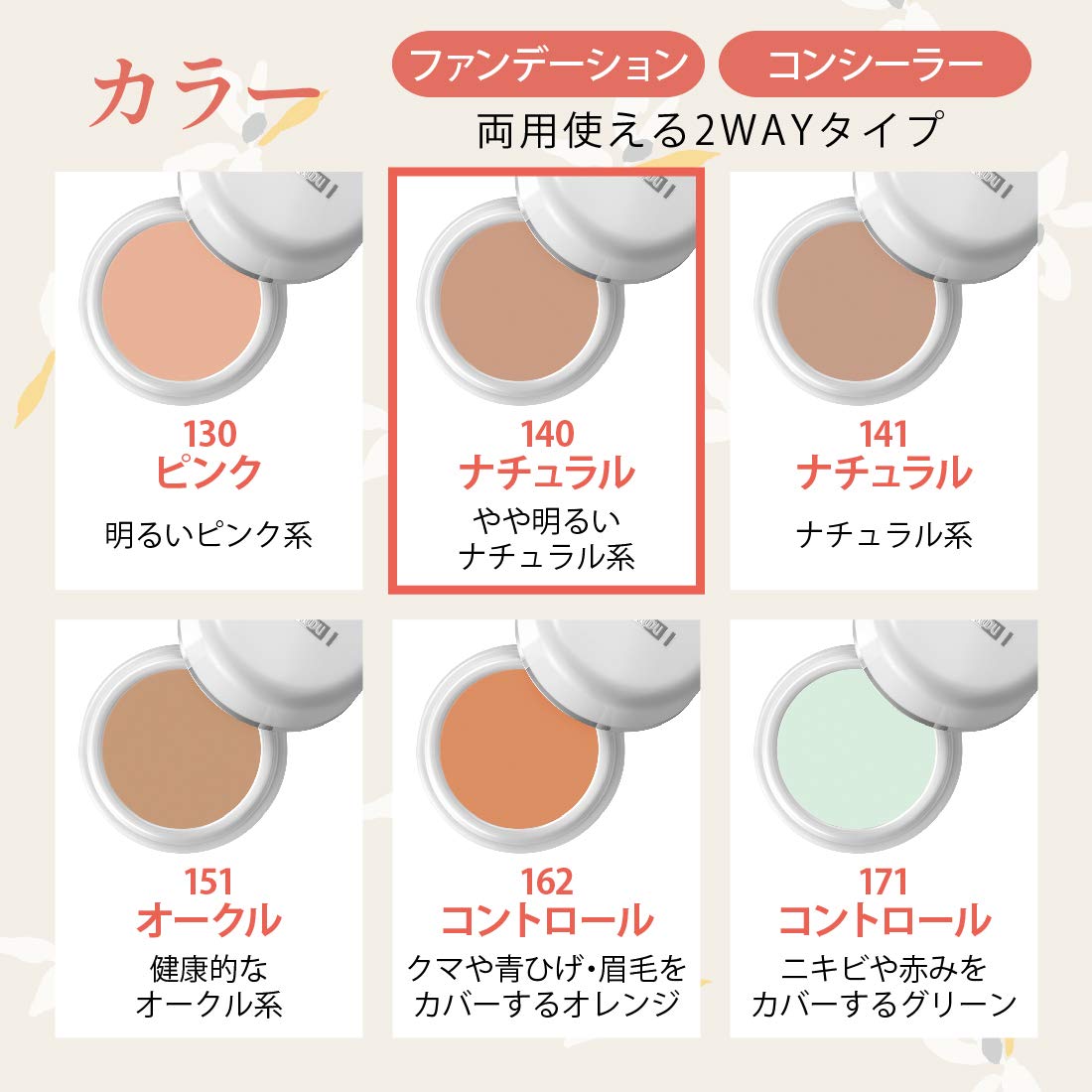 Meiko Cosmetics Naturactor Foundation Cover Face 140 Natural 20g Made in Japan