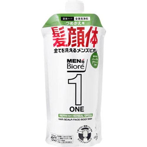Biore Men's All-In-One Body Cleanser Refreshing Herbal Green 340ml Refill