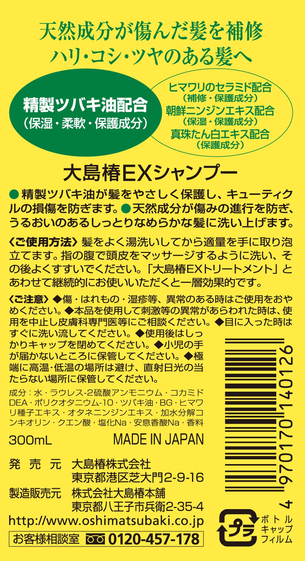 Camellia Oshima Ex Shampoo 300ml - Firm & Strengthen Hair with Tsubaki