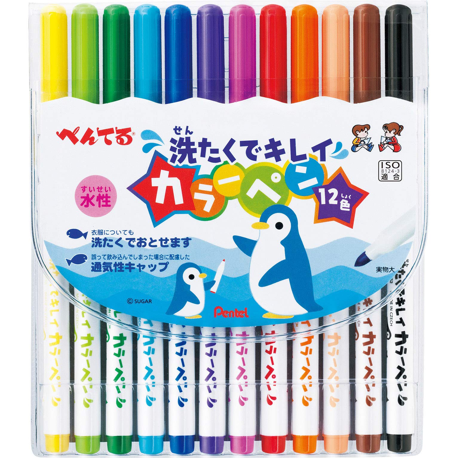 Pentel Water-Based Clean Color Pen Set 12 Washable Colors Japan