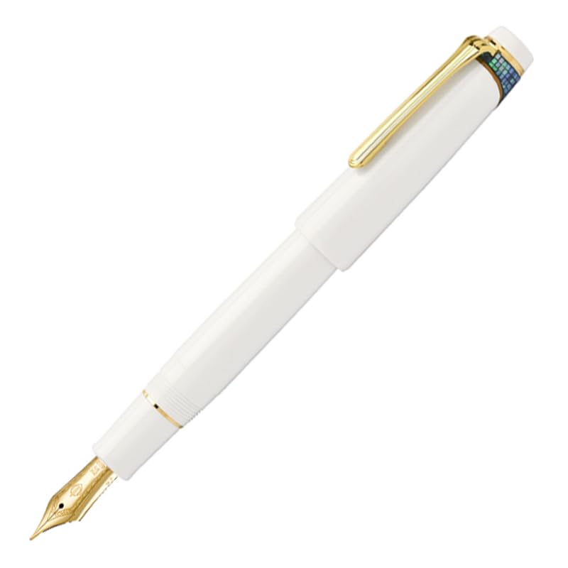 Sailor 21K MF Fountain Pen Makie Bunbo Lotus Design 10-8071-310 White GT Trim