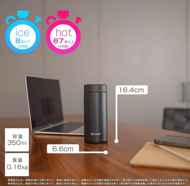 Tiger Thermos Water Bottle 350Ml Screw Mug Bottle 6 Hours Insulation Cold Insulation Home Tumbler Available Steel Black MMZ-W035KK