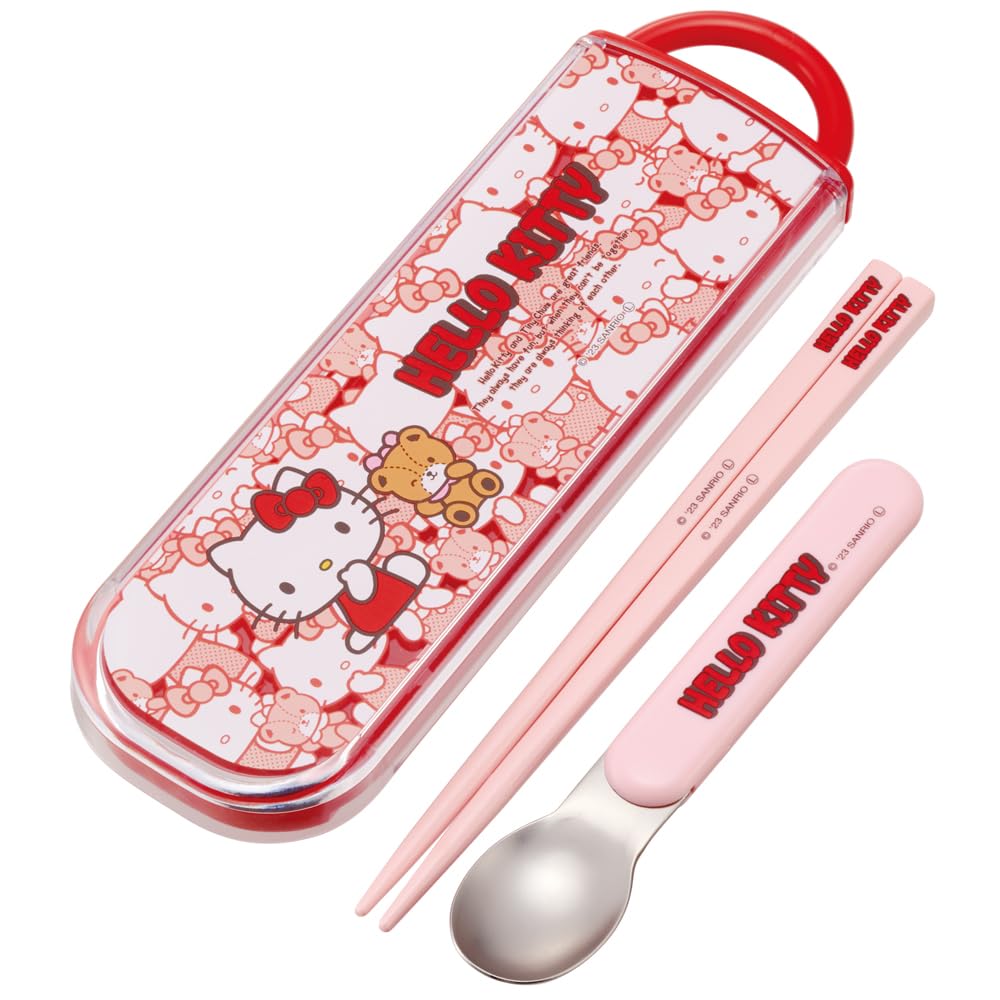 Skater Hello Kitty Kids Lunch Box Set with Chopsticks and Spoon Made in Japan