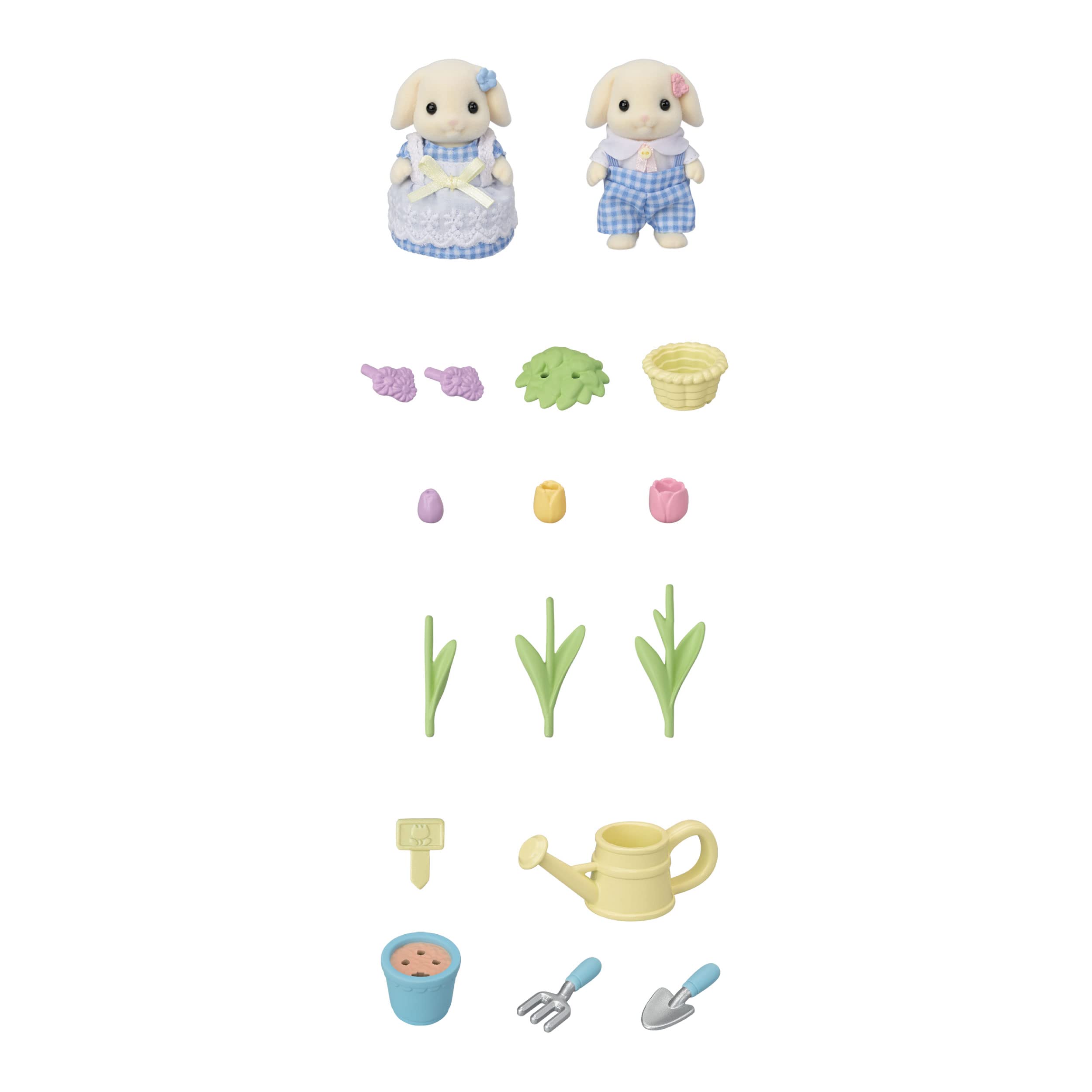 Epoch Sylvanian Families Flora Rabbit Siblings Doll & Furniture Set Toy Dollhouse for Ages 3+