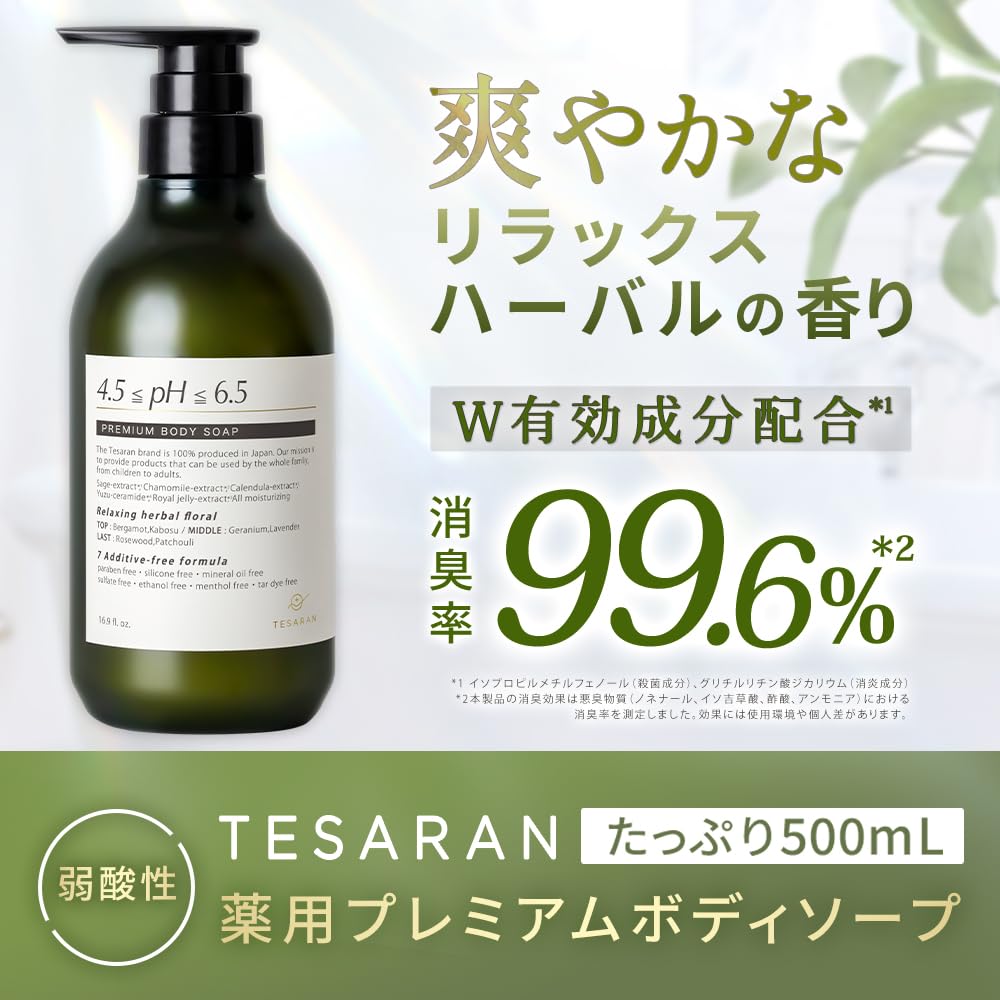 Tesaran Medicated Body Soap 500Ml Mildly Acidic Additive-Free Herbal Scent