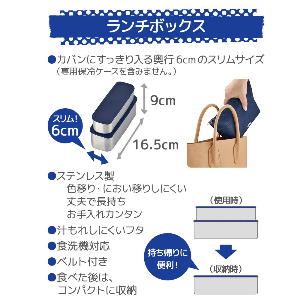 Thermos 2-Tier Slim Lunch Box 635ml Navy Check - DSA-604W NC