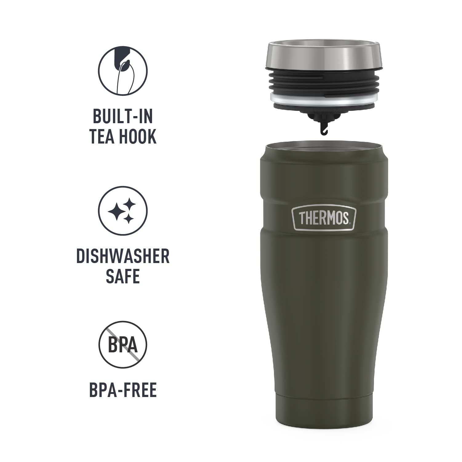 Thermos Stainless King 16Oz Vacuum Insulated Travel Tumbler in Matte Green