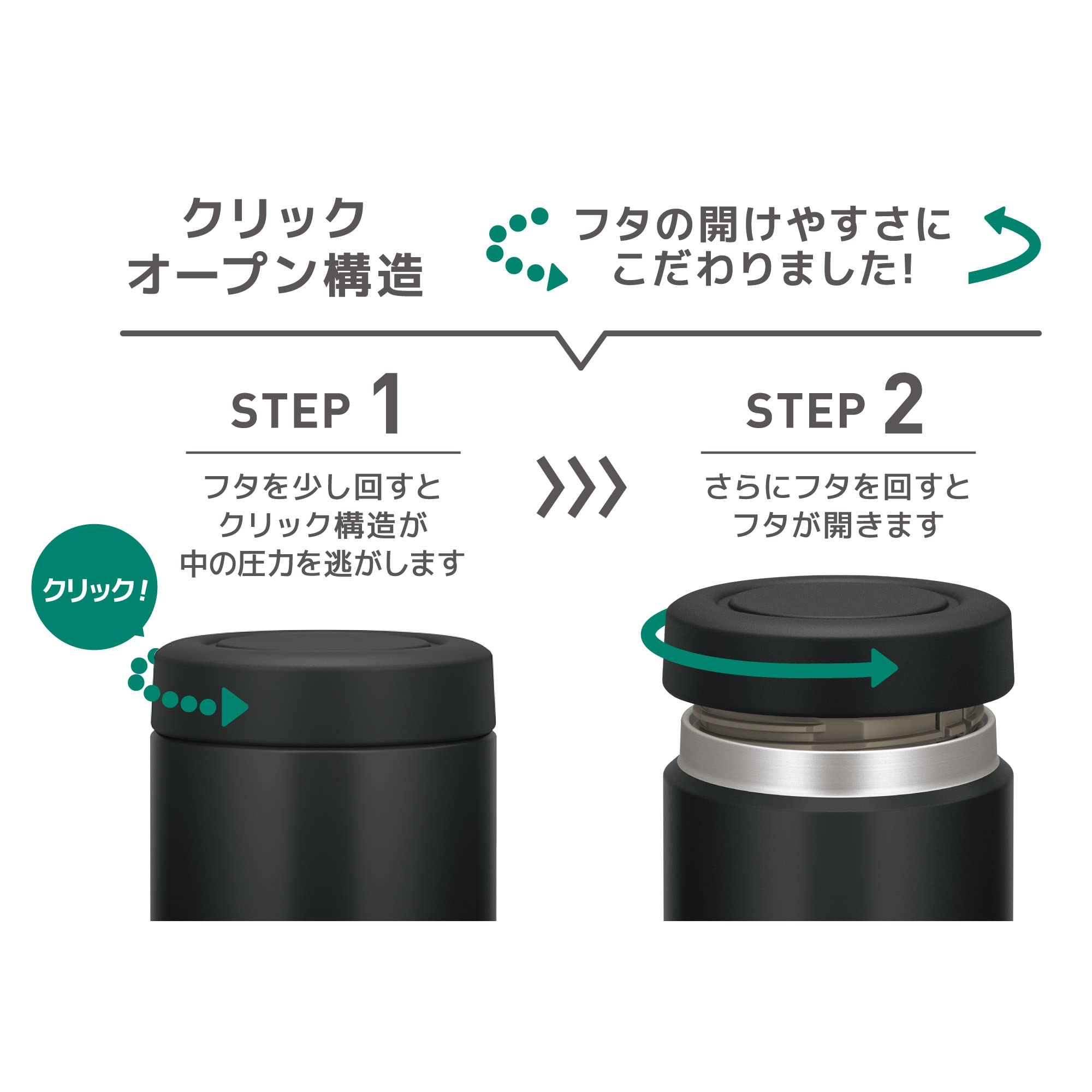 Thermos 500ml Black Vacuum Insulated Soup Jar Easy Clean Gentle Round Mouth - JBR-501 BK