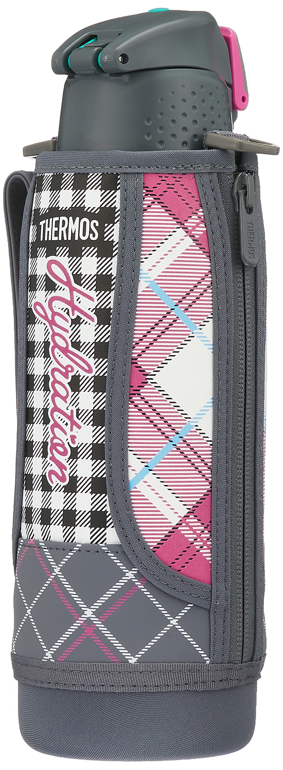 Thermos 1.0L Grey Gingham Vacuum Insulated Sports Bottle One-Touch Open Type