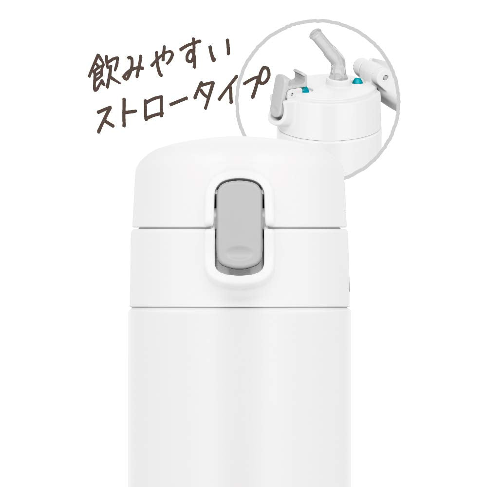 Thermos White 450ml Vacuum Insulated Cold Storage Straw Bottle Fjm-450