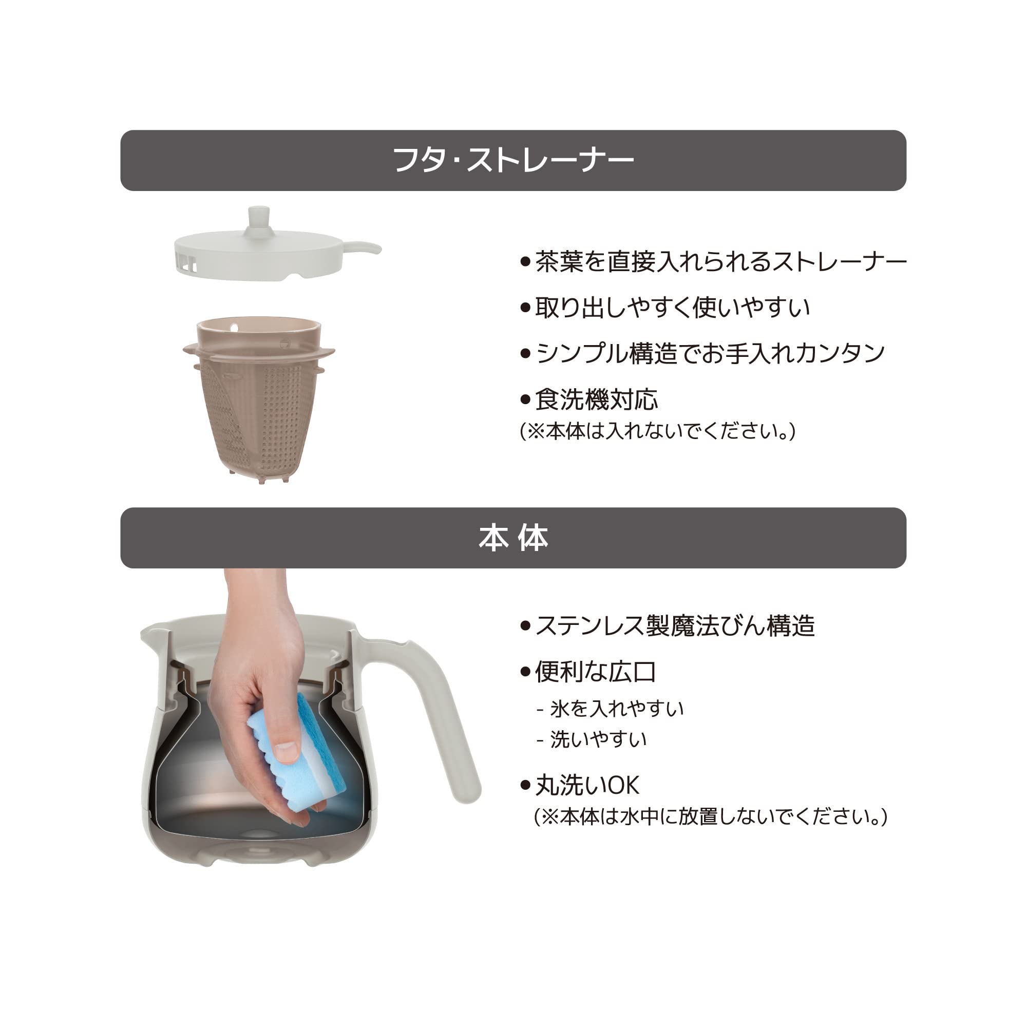 Thermos Light Gray 450Ml Vacuum Insulated Teapot with Strainer - Tte-450 Lgy