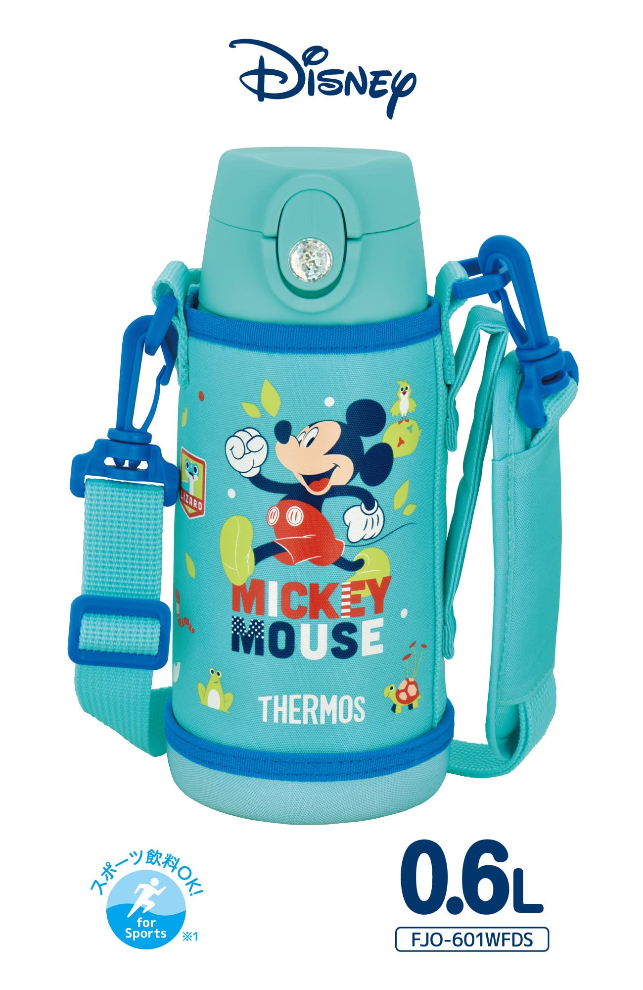 Thermos Mickey Mint Blue Vacuum Insulated Water Bottle 0.6L Straw Cup for Children FJO-601WFDS MBL