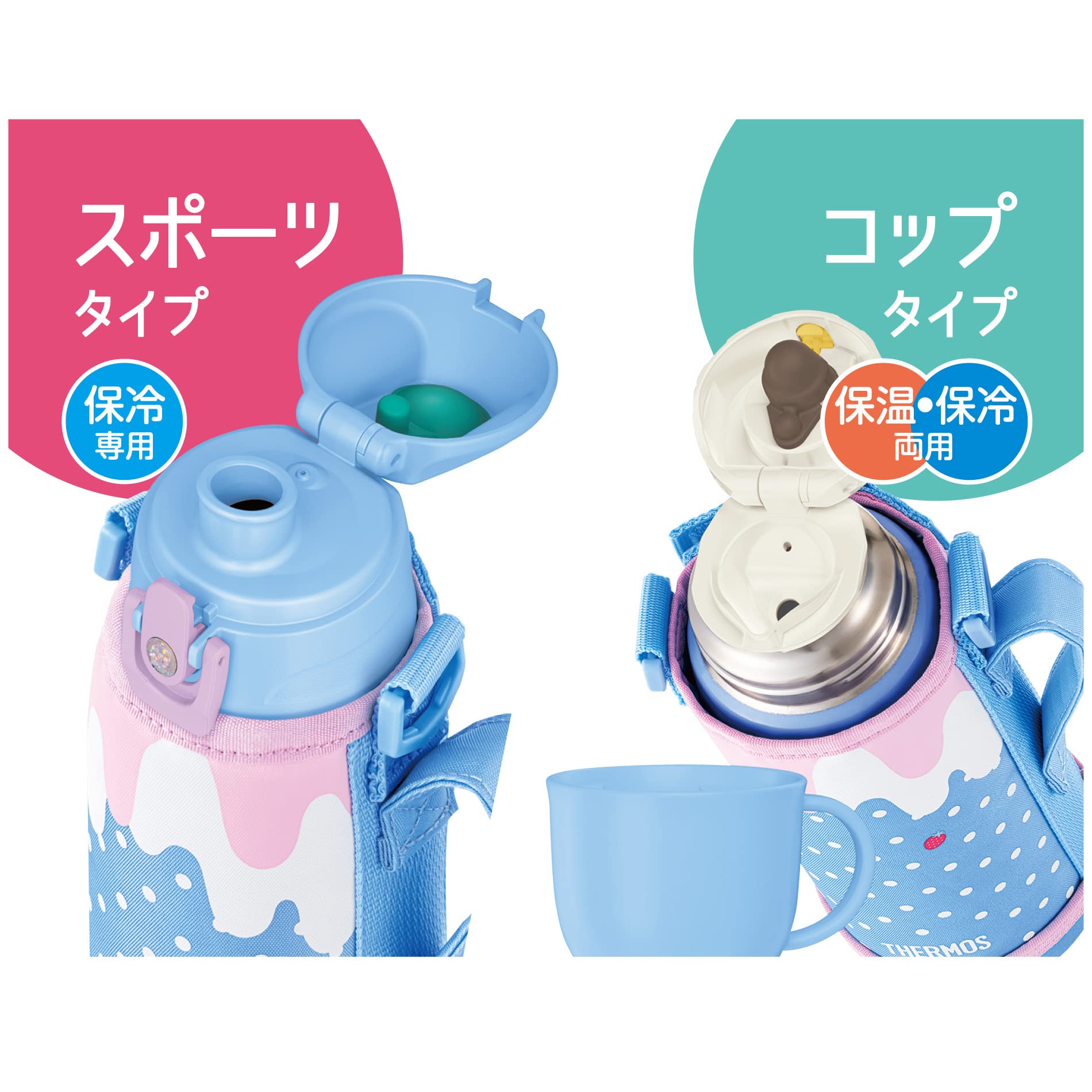 Thermos 0.8L Vacuum Insulated 2-Way Water Bottle - Blue Pink Direct Drinking With Cup For Children's School Fjj-801Wf Blp