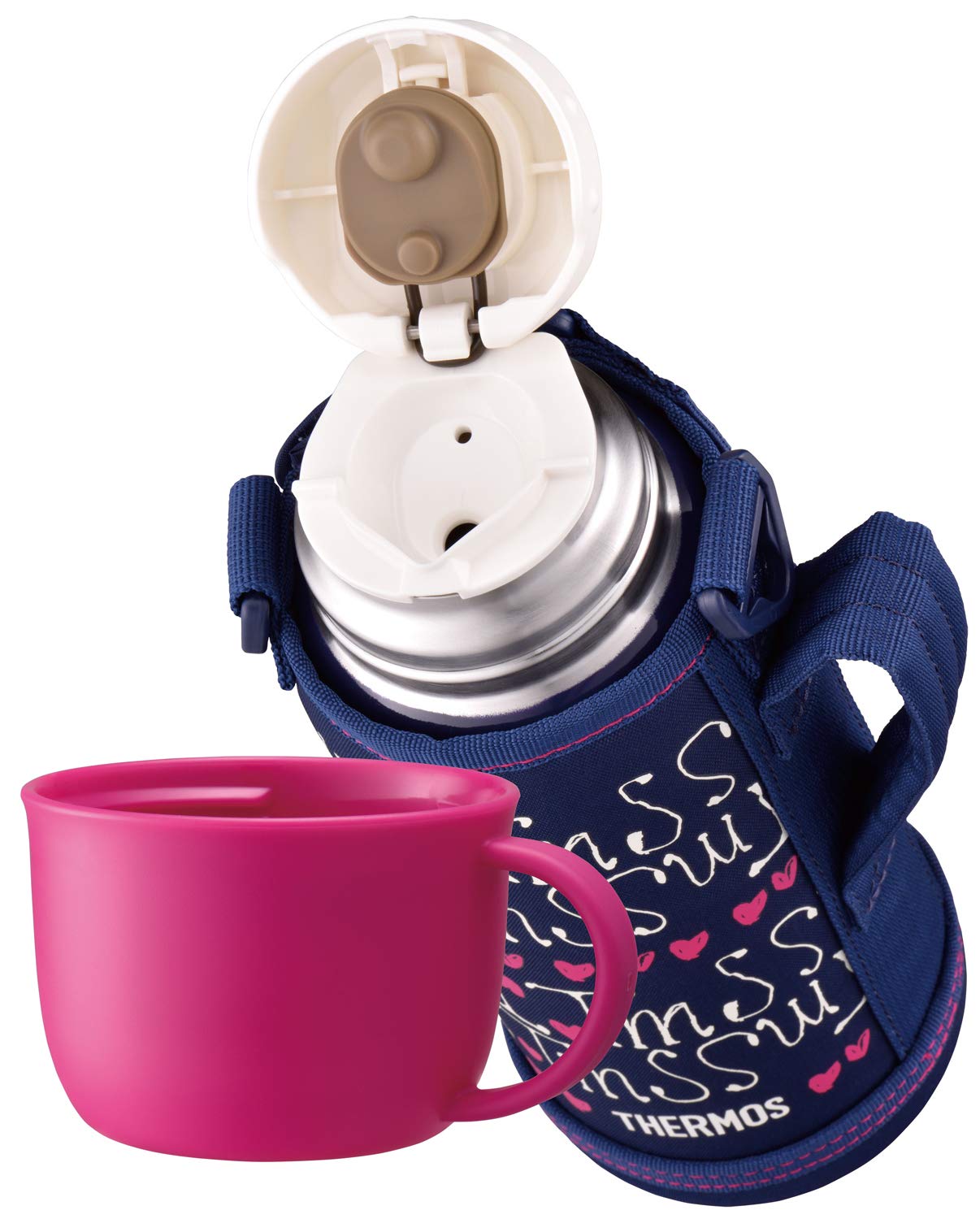 Thermos Vacuum Insulated 0.8L Navy Water Bottle with Heart Design Model Fho-801Wf Nv-H