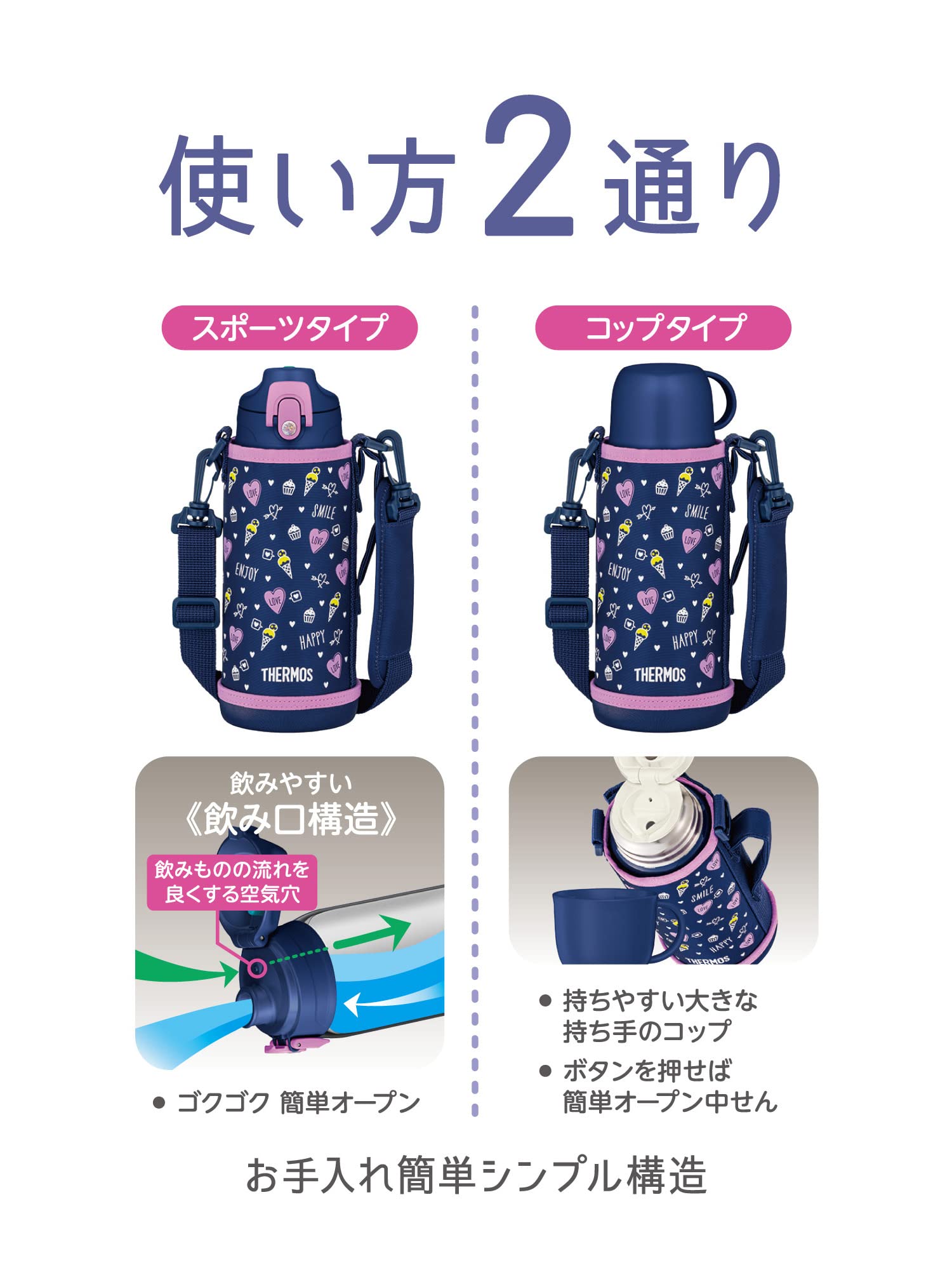 Thermos 0.8L Vacuum Insulated Water Bottle for Children in Navy Purple Fjj-801Wf Nvpl