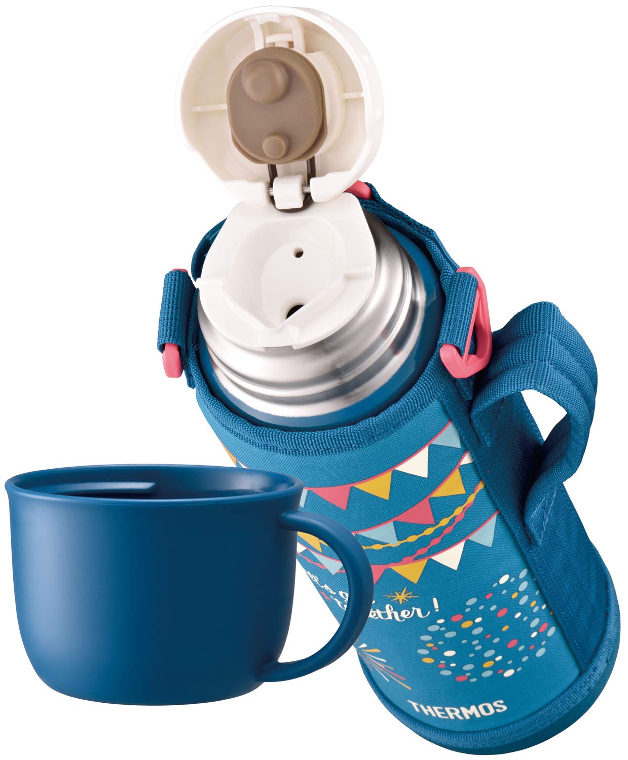 Thermos 1.0L Blue Flag Vacuum Insulated 2-Way Water Bottle Fho-1001Wf Bl-F