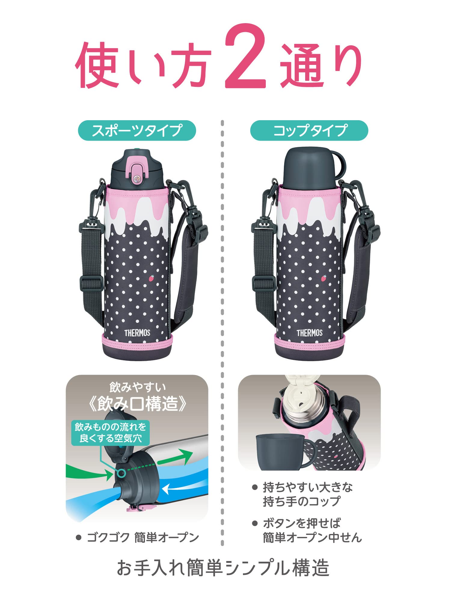 Thermos 1L Gray Pink Vacuum Insulated Water Bottle with Cup for Children School Use - Fjj-1001Wf Gyp