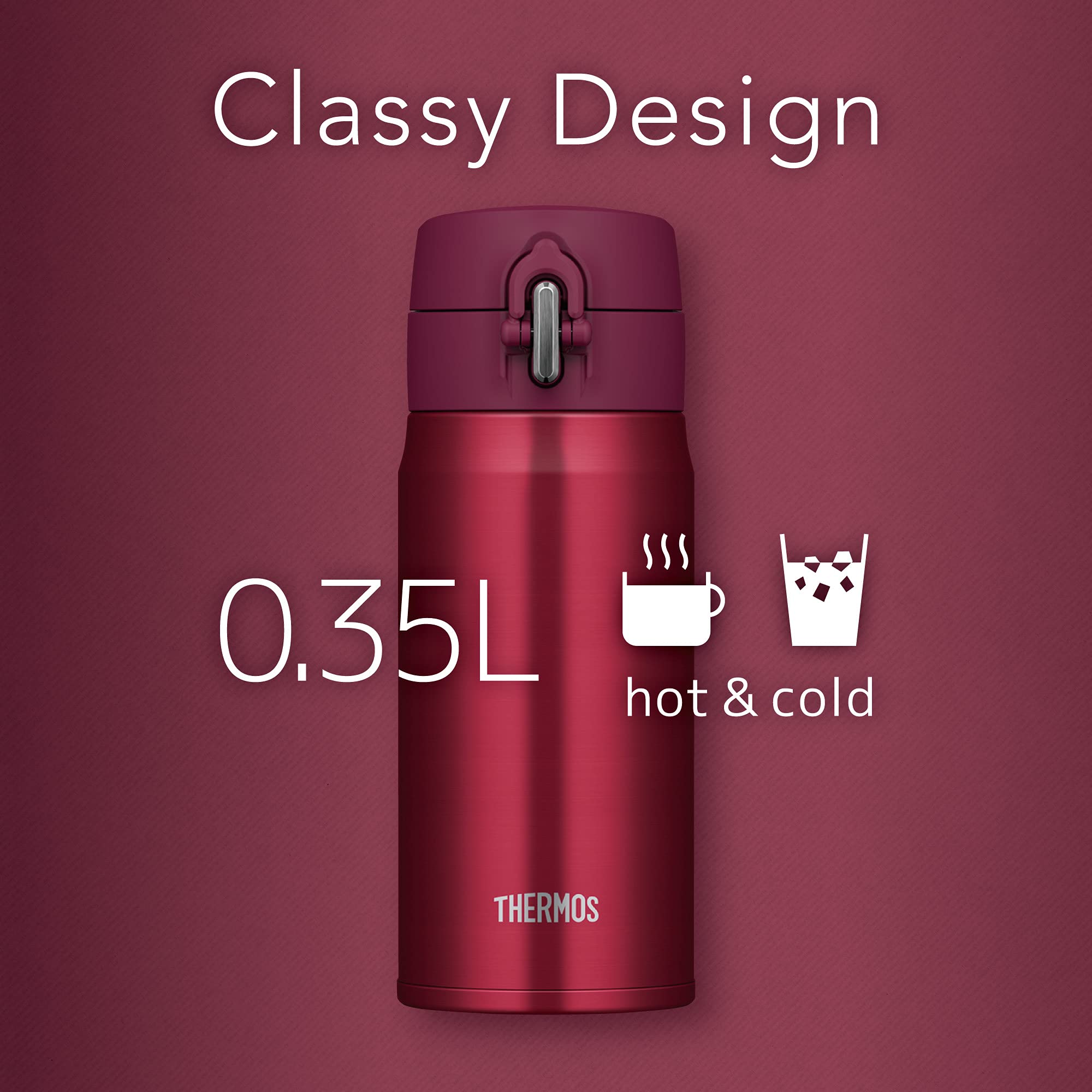 Thermos Brand 350ml Vacuum Insulated Wine Red Water Bottle