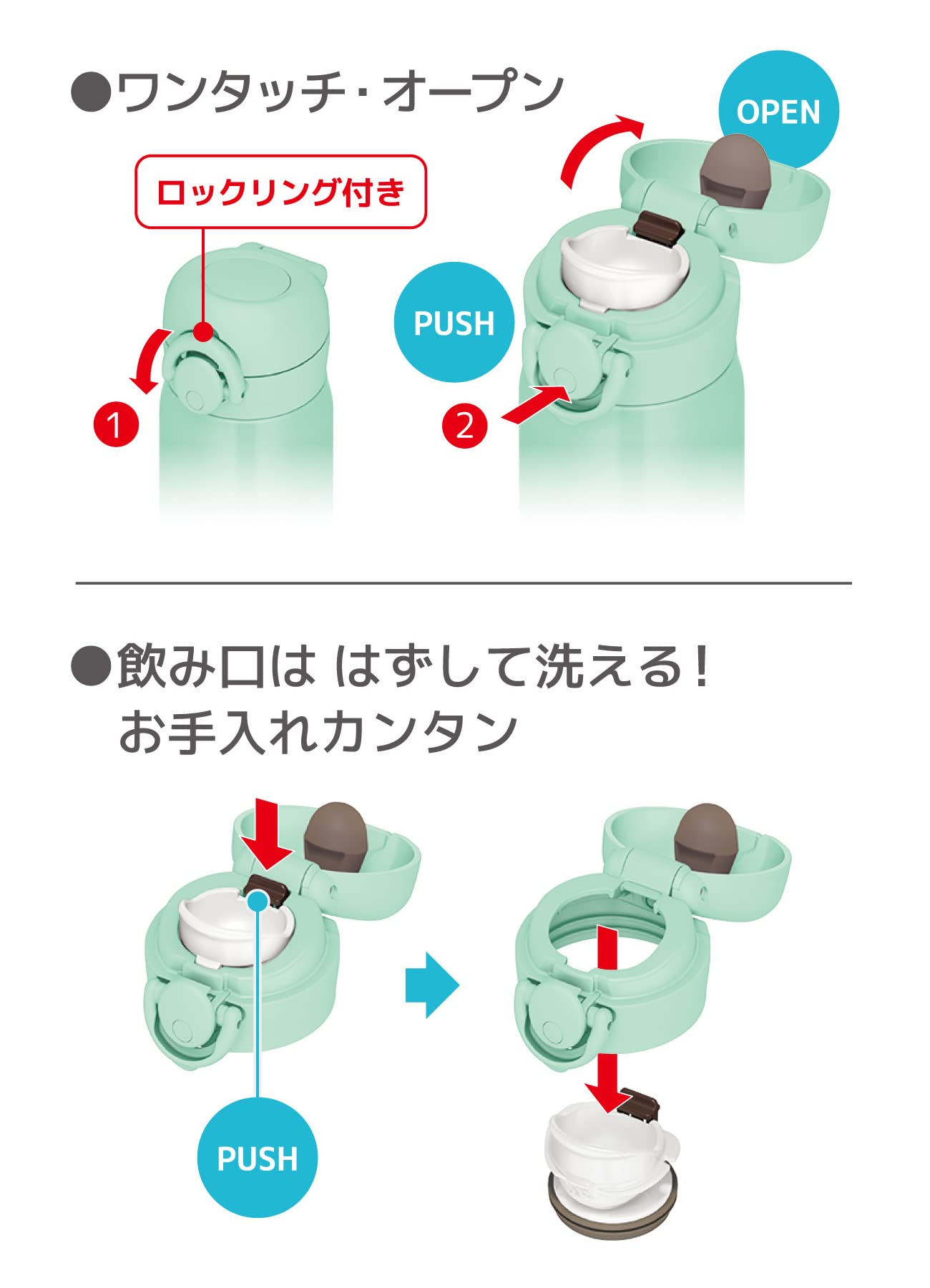 Thermos Vacuum Insulated 500Ml Stainless Steel Water Bottle Mint Gradient Easy-To-Clean Lightweight with One-Touch Open